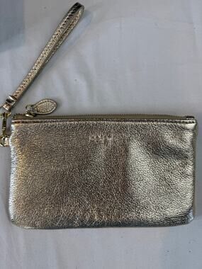 befen Metallic Gold Leather Wristlet Wallet Clutch RFID Zip Pouch Lightweight